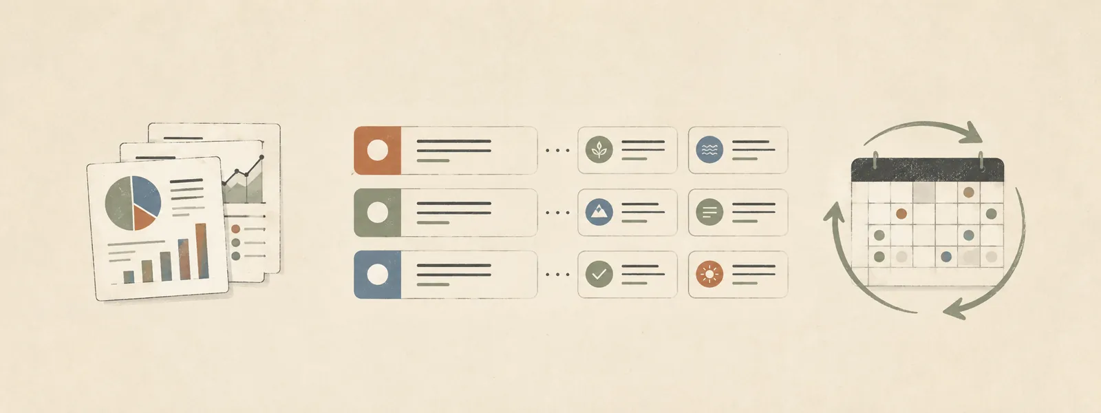 Health charts becoming a short prioritized plan that returns through a monthly review loop